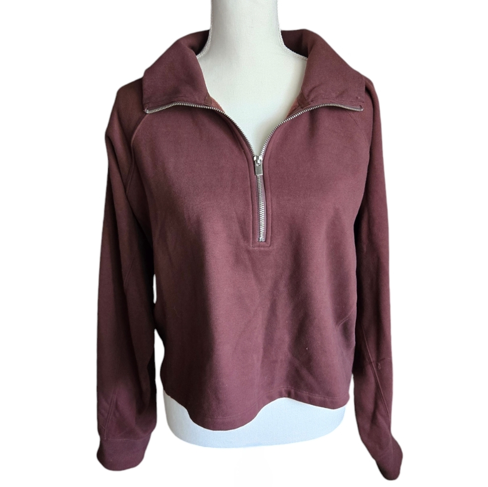 😁NWT Express Brown Quarter Zip Crop Top Sweatshirt Size Large